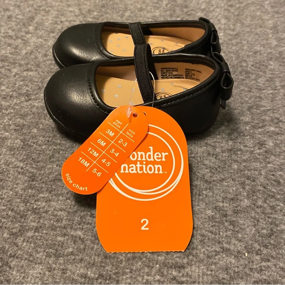 Wonder Nation Little Girls‎ Mary Jane Shoes Size 2 Black Removable Insole New